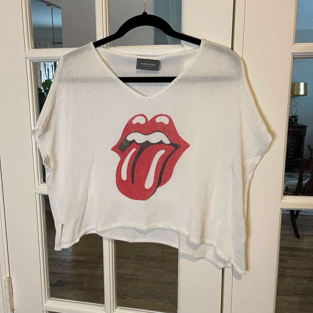Woodenships knit sweater short sleeve xs/s lips Rolling Stones small spot